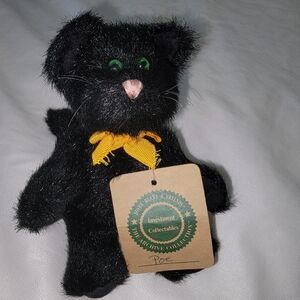 Boyds Bears Black Plush Cat with Gold Bow